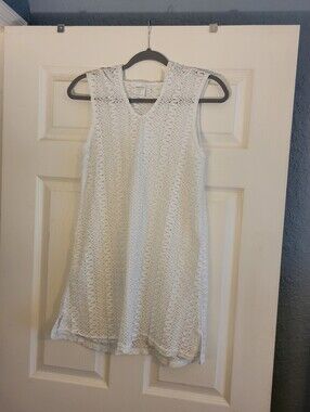 Waves to Coast White Lace Beach Coverup Hoodie Size Small Crochet Stretch Lace